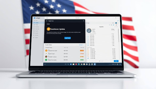 Ledger Live showing update for secure crypto wallet on laptop